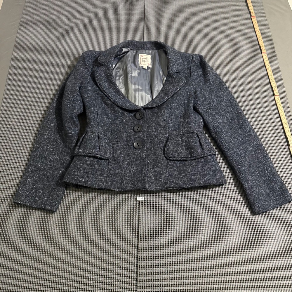 Nanette Lepore Womens Gray Textured 3-Button Pleated Back Blazer Jacket Size 4
